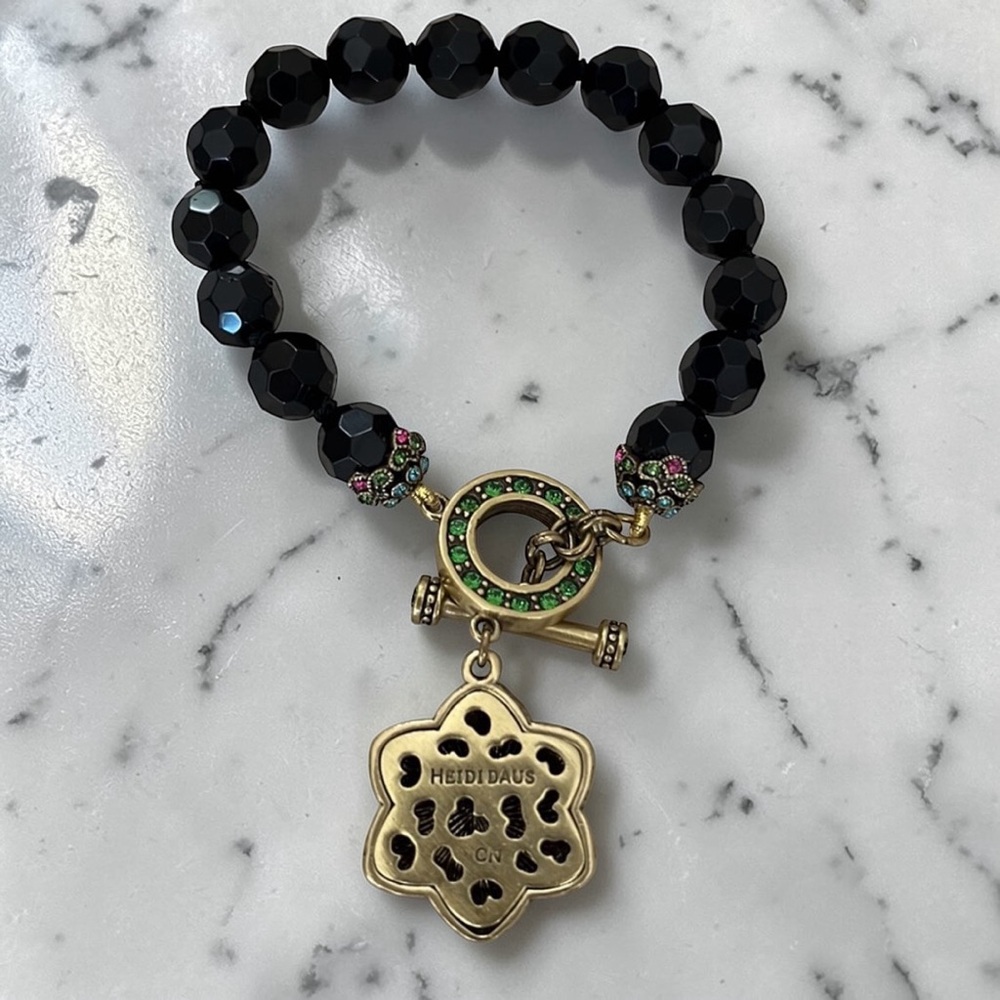 Heidi Daus Crystal Mandala Toggle Bracelet Black Faceted Beads Signed - Picture 4 of 6